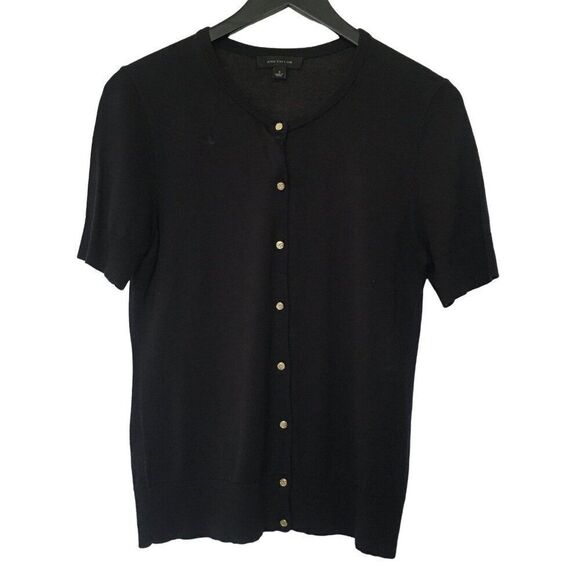 Ann Taylor Womens Black Silk Blend Short Sleeve Cardigan Sweater Small - Picture 1 of 5